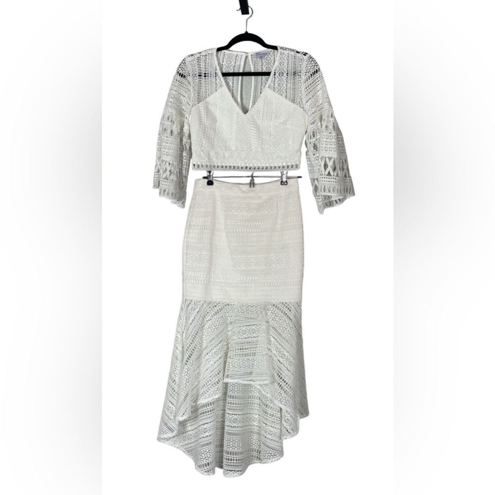 Twosisters the label white crochet skirt set
